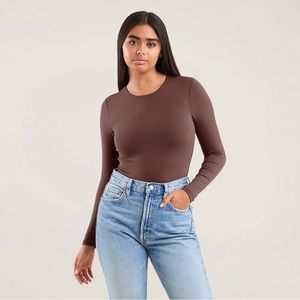 Nuuds Long Sleeve Crewneck Bodysuit Medium Coffee